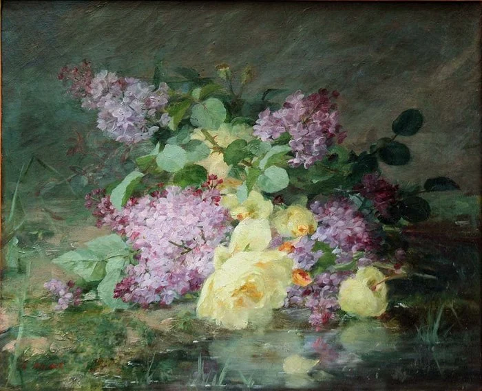 Antoine - Jean Michel (b. 1823) - Still life with lilac and roses