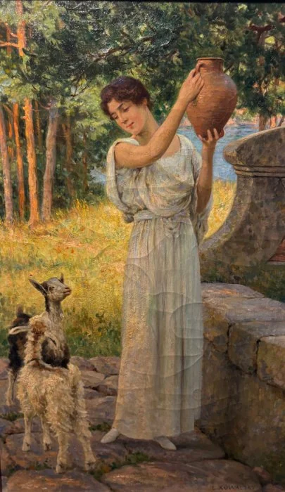 Léopold Franz Kowalski (1856 - 1931) - Fanciulla e capretti