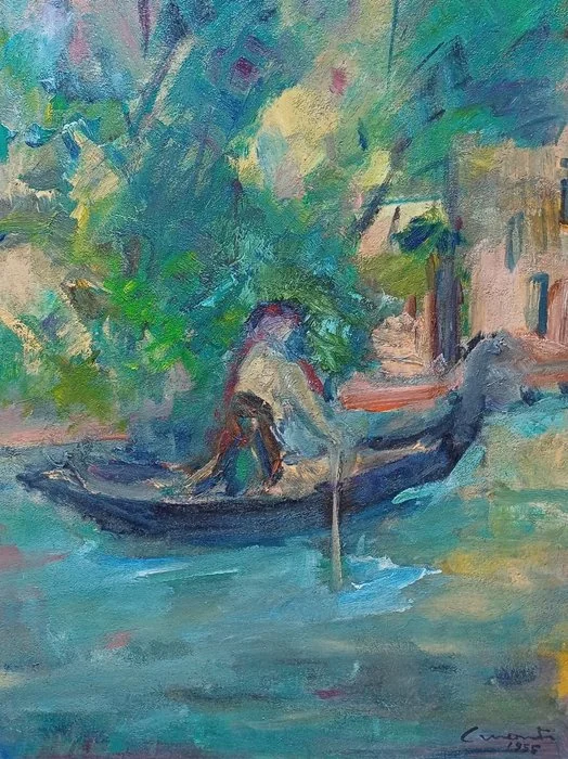 Cesare Monti (1891 - 1959) - Pescatore sul lago di Lecco