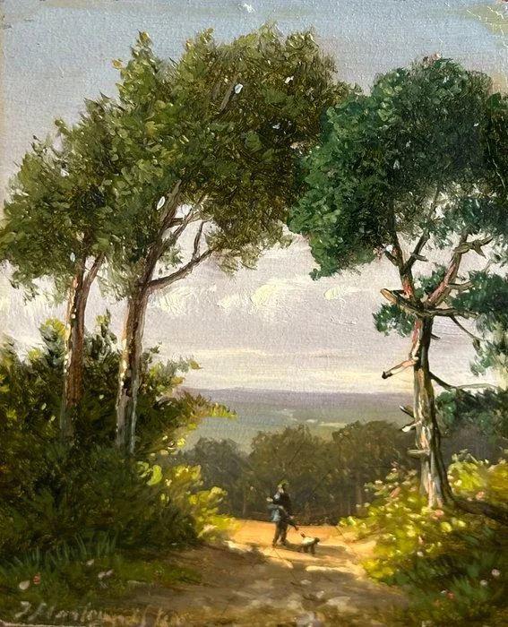 Joseph Hartogensis (1822 - 1865) - Jager met hond in landschap