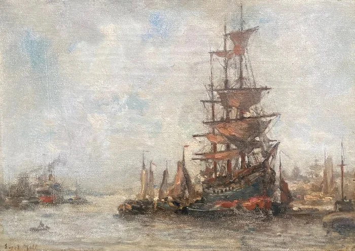 Evert Moll (1878 - 1955) - Driemaster in haven