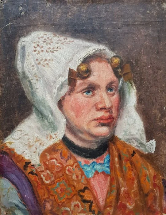 Willy Sluiter (1873 - 1949) - Portret van een dame in klederdracht