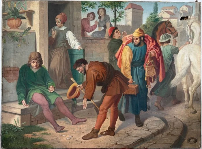 Continental school (XIX) - Figures in a courtyard