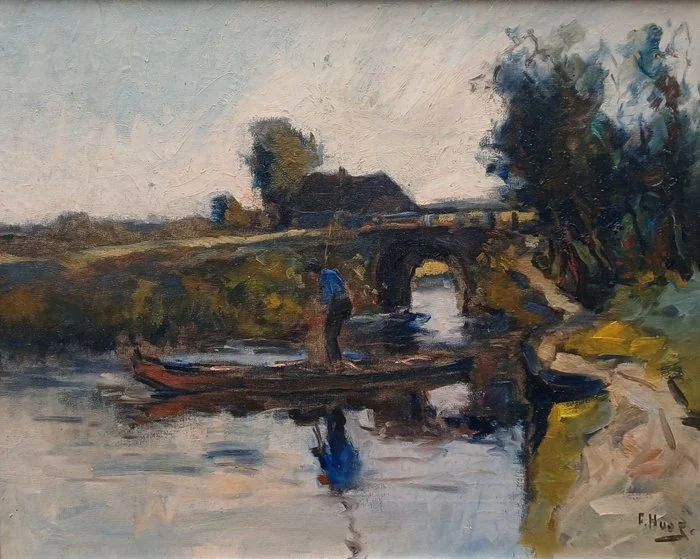 Frans Hoos (1884 - 1966) - Landschap met bootje