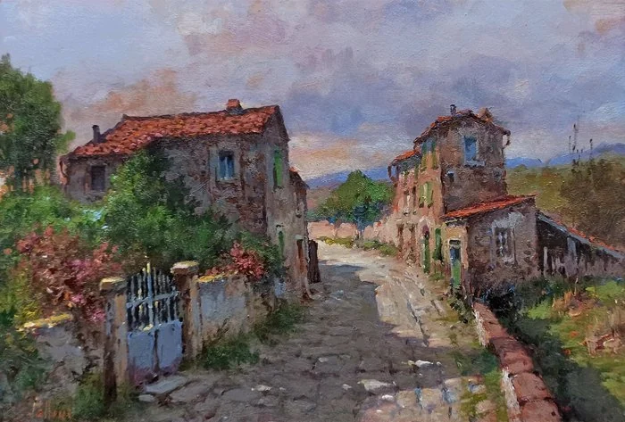 Claudio Pallini (1943) - The old stone road - Tuscany landscape