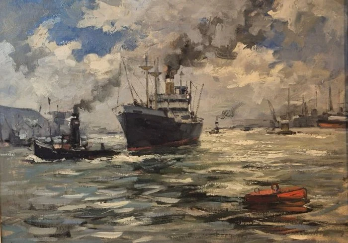 Jan Korthals (1916 - 1972) - Drukte op het IJ