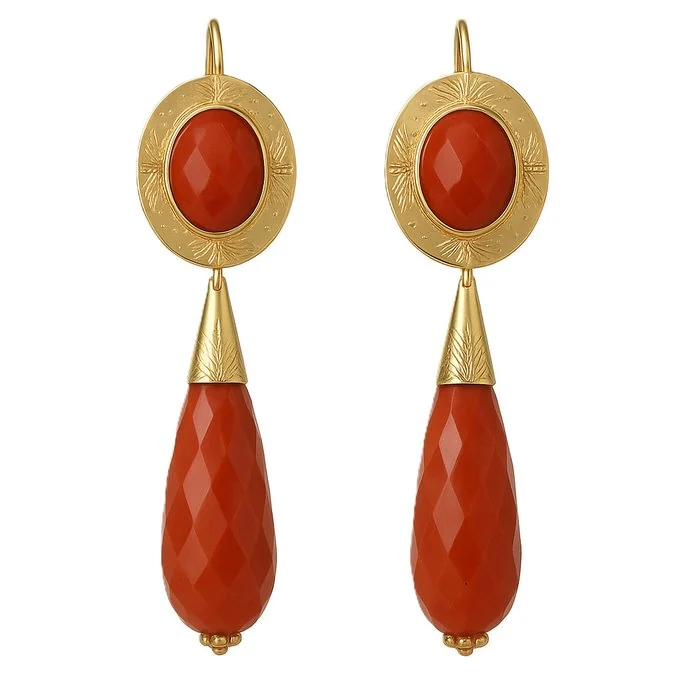 Earrings - 18 kt. Yellow gold Coral
