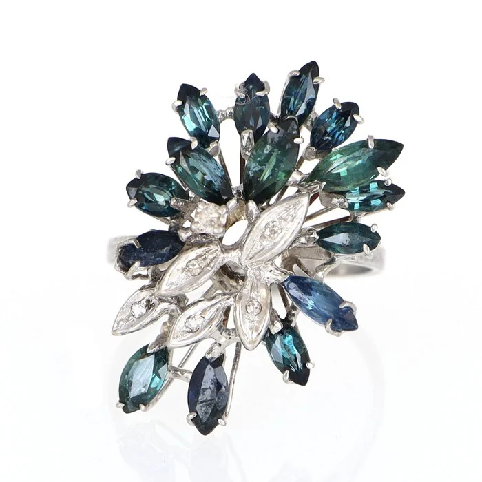 Ring - 18 kt. White gold Sapphire - Diamond