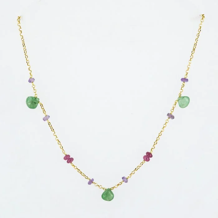 Pendant - 18 kt. Yellow gold Peridot - Ruby