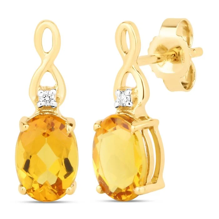 Earrings - 14 kt. Yellow gold - 1.36ct. tw. Heliodor - Diamond - Certified Gold Jewelry