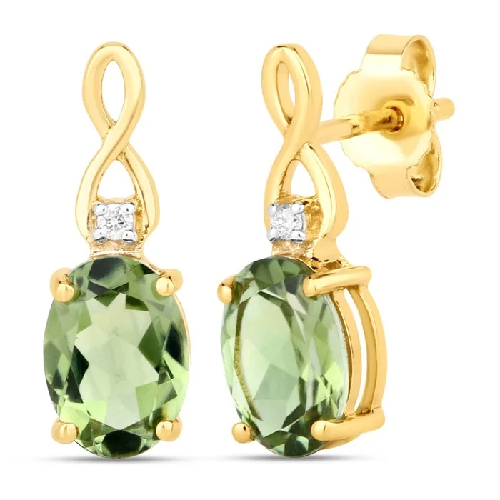 Earrings - 14 kt. Yellow gold - 1.56ct. tw. Tourmaline - Diamond - Certified Gold Jewelry