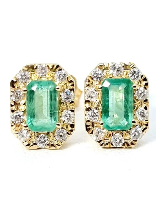 Earrings - 18 kt. Yellow gold Emerald - Diamond