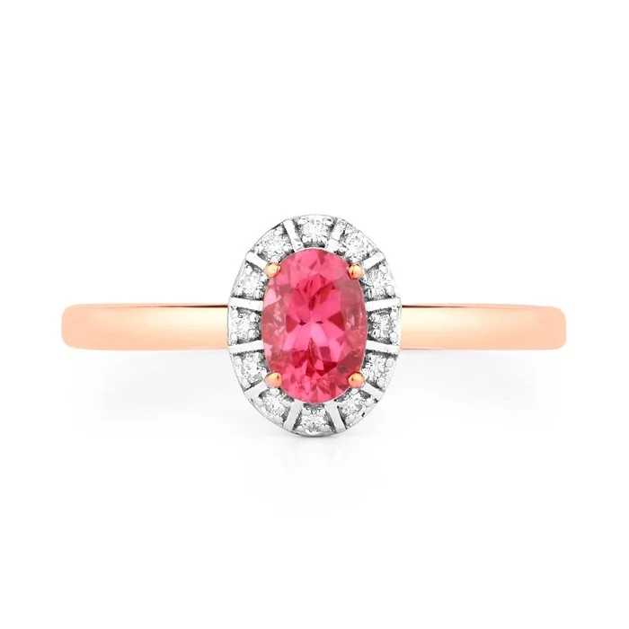 Ring - 14 kt. Rose gold - 0.48ct. tw. Spinel - Diamond - Certified Gold Jewlery