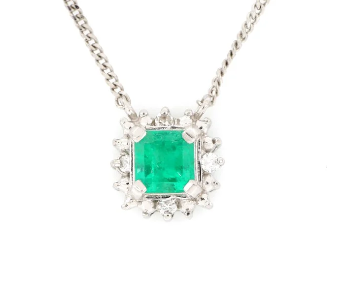 Necklace with pendant Platinum - 0.43ct. tw. Emerald - Diamond