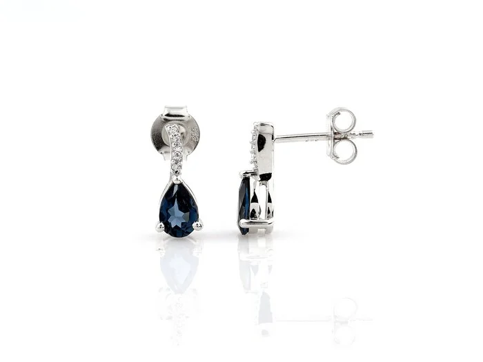 Earrings - 14 kt. White gold - 0.85ct. tw. Topaz - Diamond
