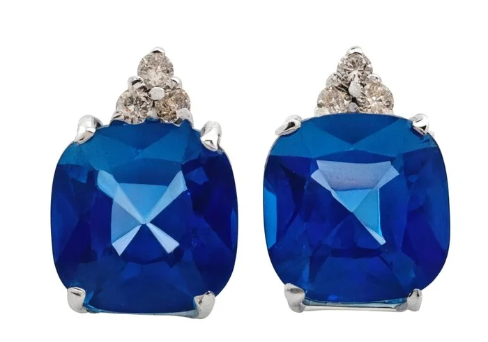 Earrings - 18 kt. White gold Sapphire - Diamond
