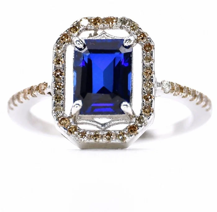 Ring - 14 kt. White gold - 3.62ct. tw. Diamond (Natural) - Sapphire - Baguette of Elegance