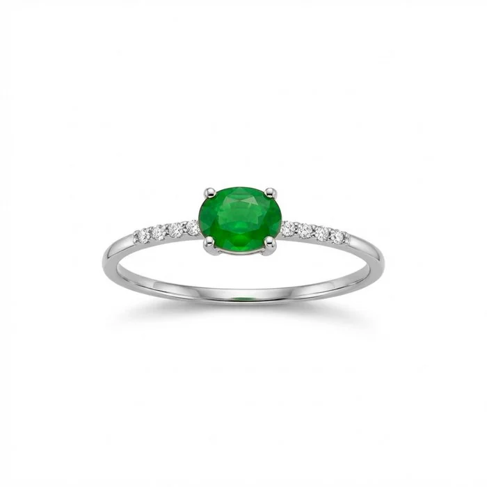 Ring - 18 kt. White gold Emerald - Diamond