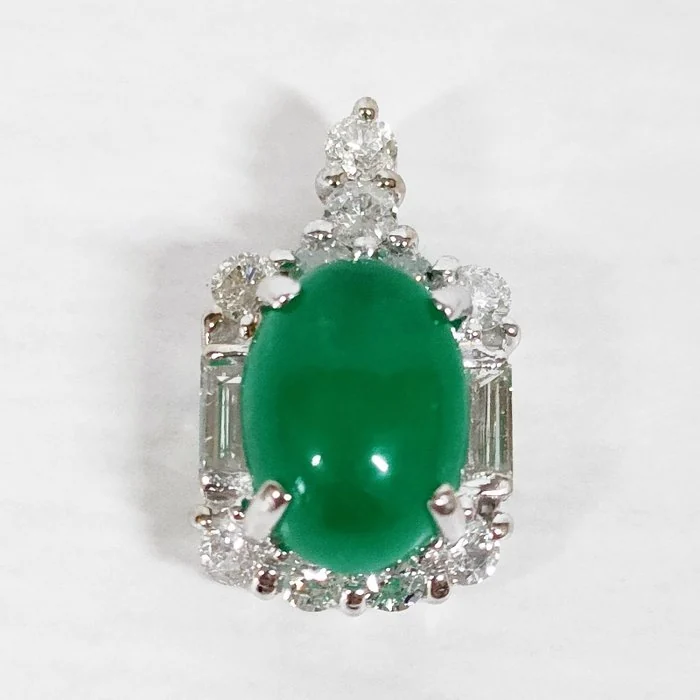 Pendant - 18 kt. White gold Emerald - Diamond