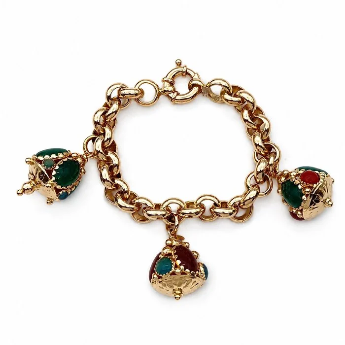 Bracelet - 18 kt. Yellow gold, Carnelian - Agata - Handmade - Marzia