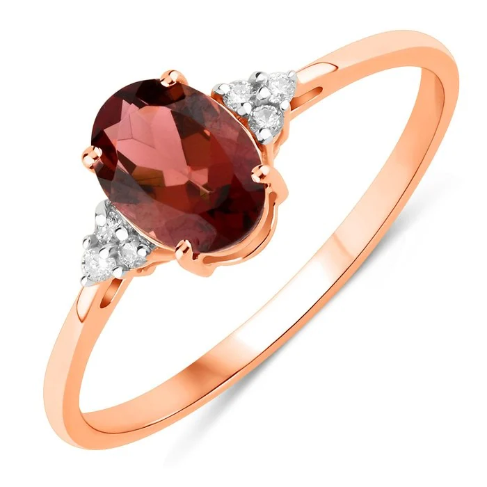 Ring - 14 kt. Rose gold - 0.80ct. tw. Tourmaline - Diamond - Certified Gold Jewelry