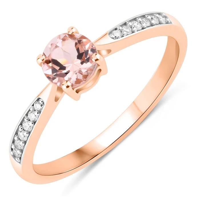 Ring - 14 kt. Rose gold - 0.52ct. tw. Morganite - Diamond - Certified Gold Jewelry