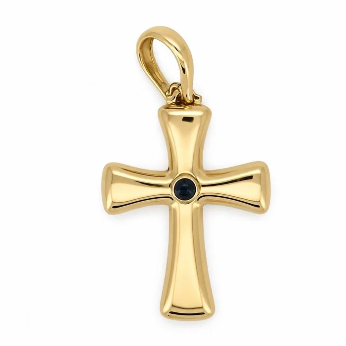 Pendant - 18 kt. Yellow gold - 0.15ct. tw. Sapphire - Made in Italy - HandMade