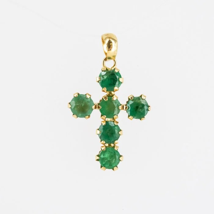 Pendant - 18 kt. Yellow gold Emerald