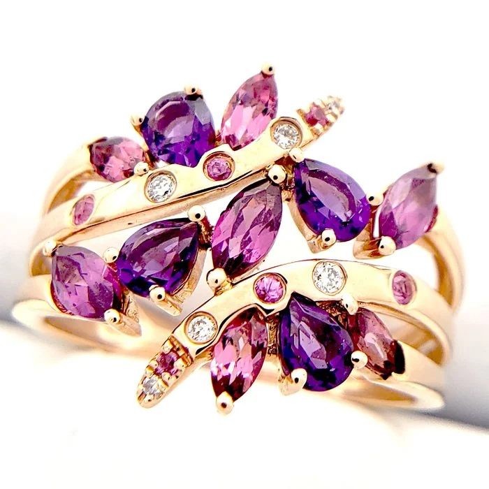 Ring - 18 kt. Rose gold - 1.50ct. tw. Mixed gemstones - Diamond