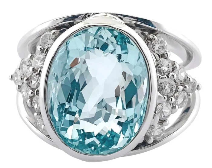 Ring - 18 kt. White gold Aquamarine - Diamond