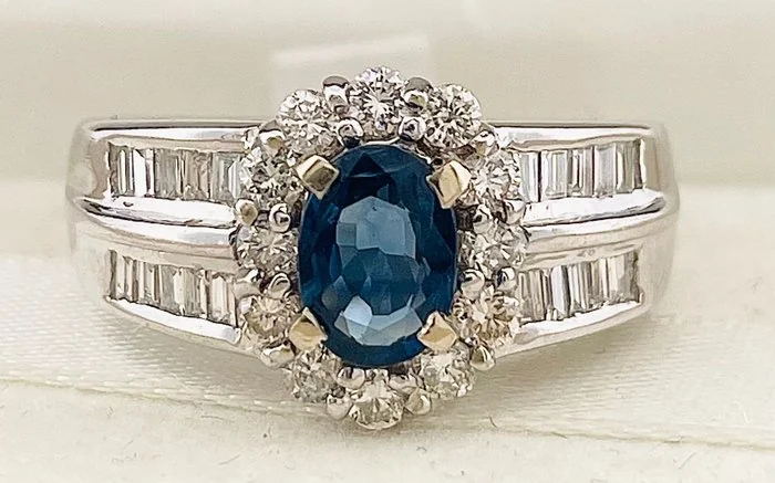 Ring - 18 kt. White gold Sapphire - Diamond