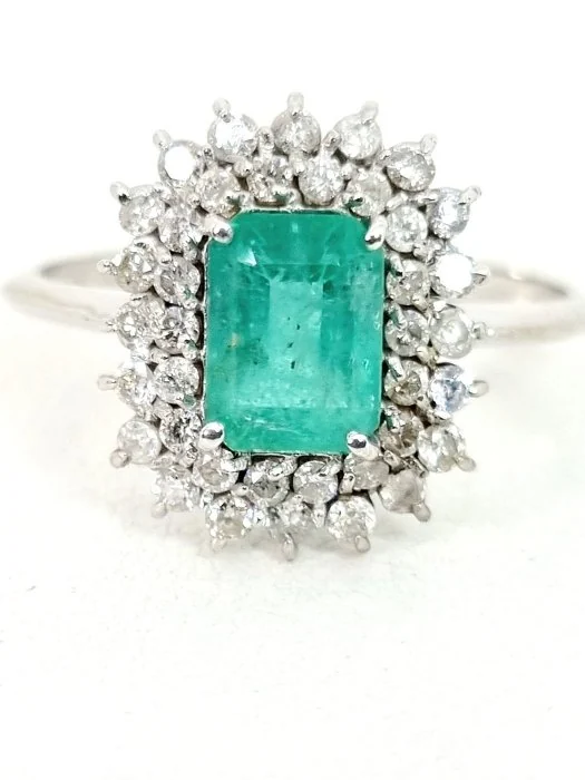 Ring - 18 kt. White gold Emerald - Diamond
