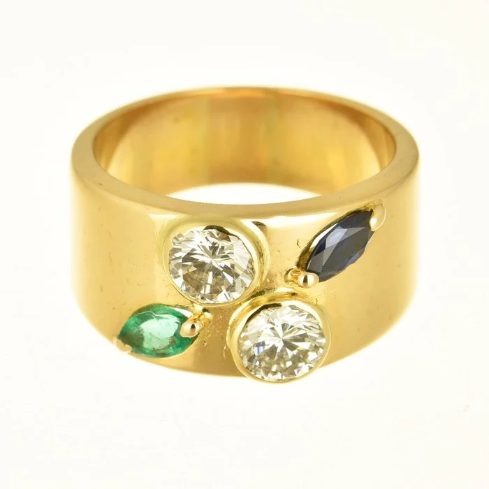 Ring - 18 kt. Yellow gold Diamond (Natural) - Emerald
