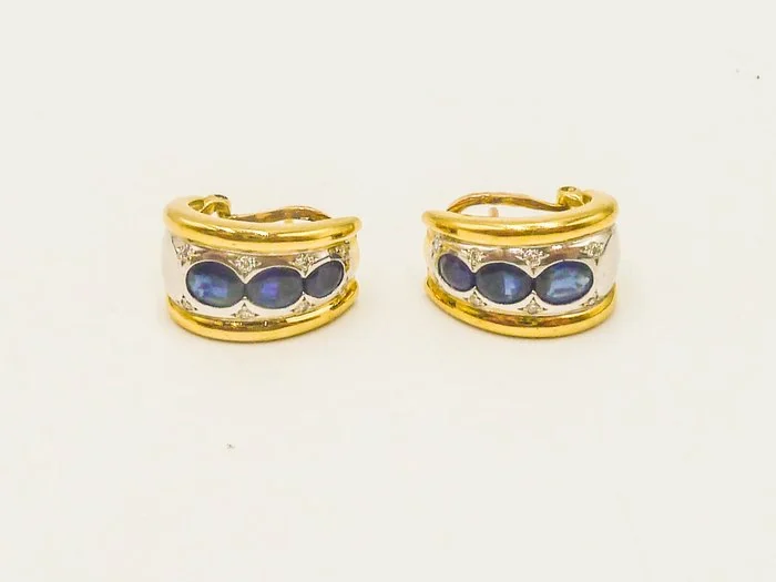 Earrings - 18 kt. Yellow gold, White gold Sapphire - Diamond
