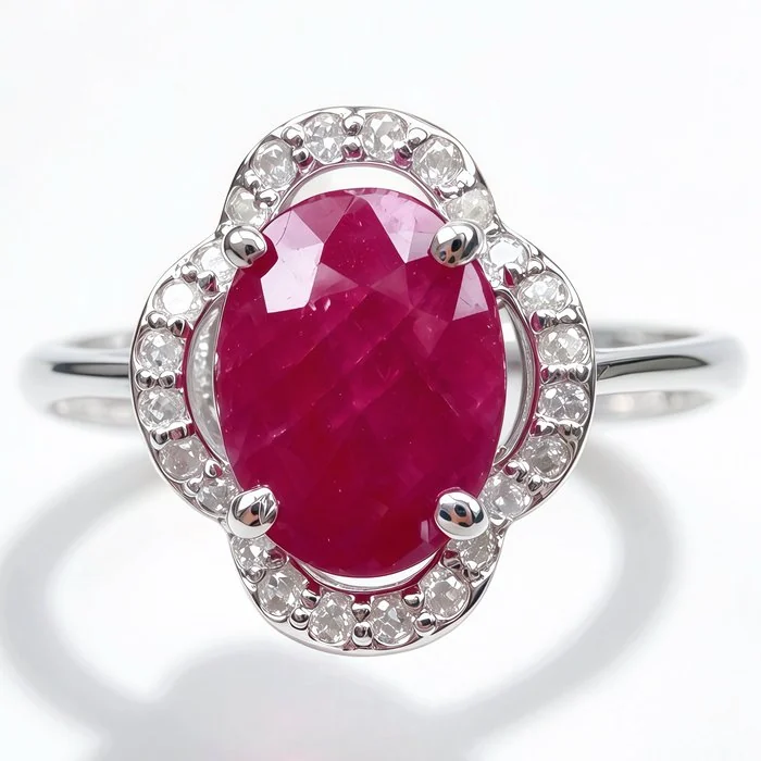 Ring - 14 kt. White gold - 1.26ct. tw. Ruby - Diamond - IGI Certified - Natural
