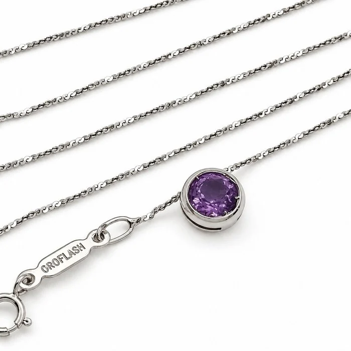 Necklace with pendant - 18 kt. White gold - 0.50ct. tw. Amethyst - Made in Italy - Handmade