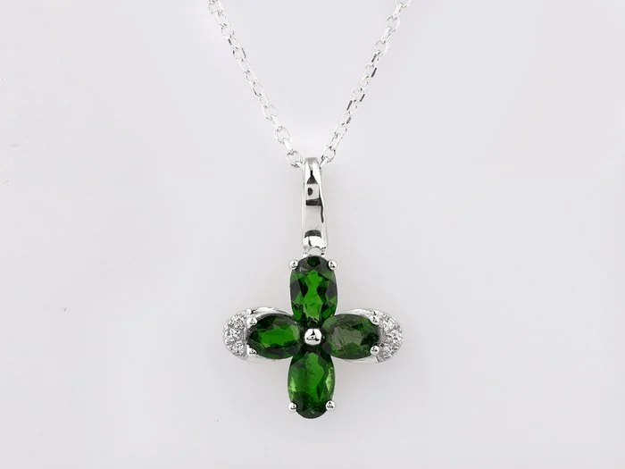 Necklace with pendant - 14 kt. White gold - Diamond