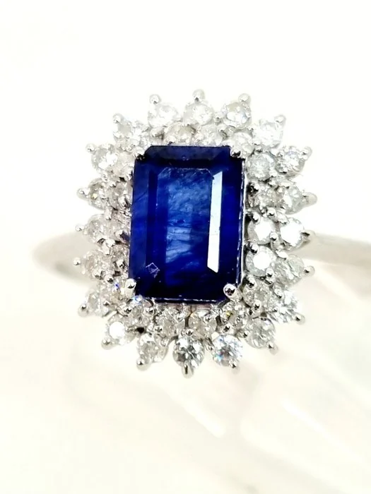 Ring - 18 kt. White gold Sapphire - Diamond