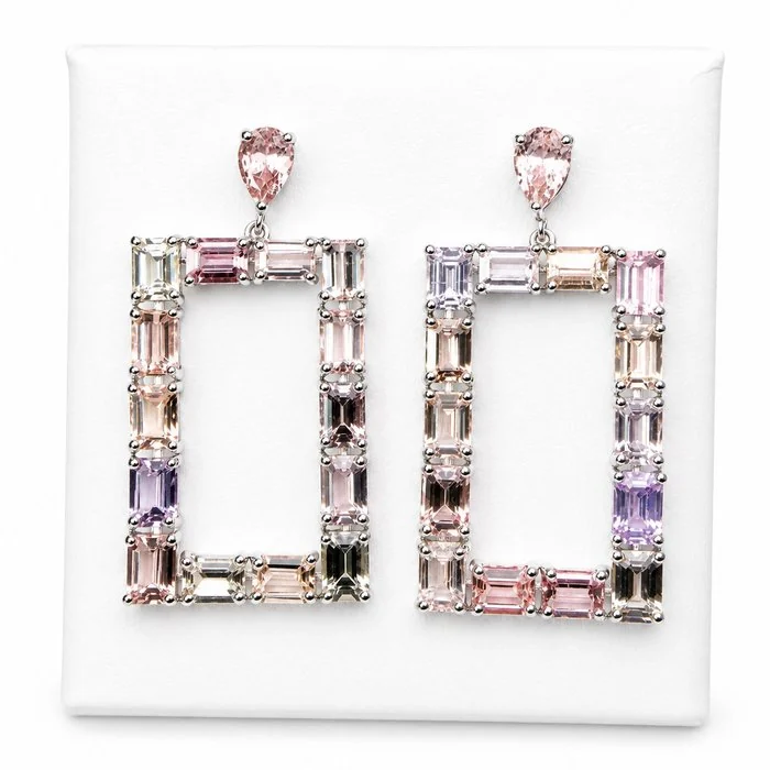 Earrings - 14 kt. White gold - 8.15ct. tw. Sapphire - Sapphire - MADE IN ITALY