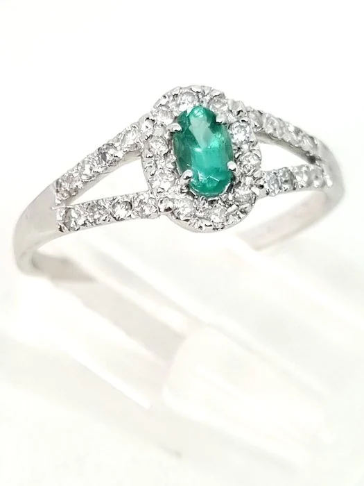 Ring - 18 kt. White gold Emerald - Diamond