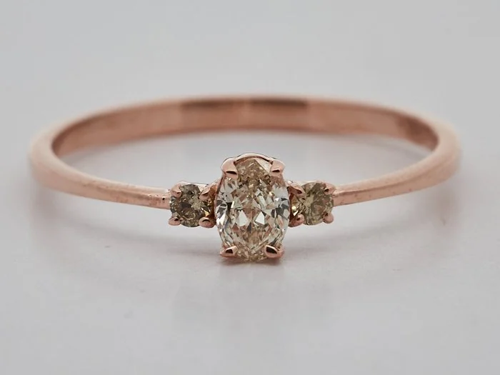 Ring - 14 kt. Rose gold - 0.24ct. tw. Diamond (Natural coloured)