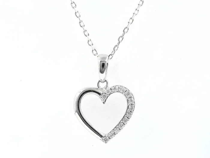 Necklace with pendant - 14 kt. White gold - 0.08ct. tw. Diamond (Natural)
