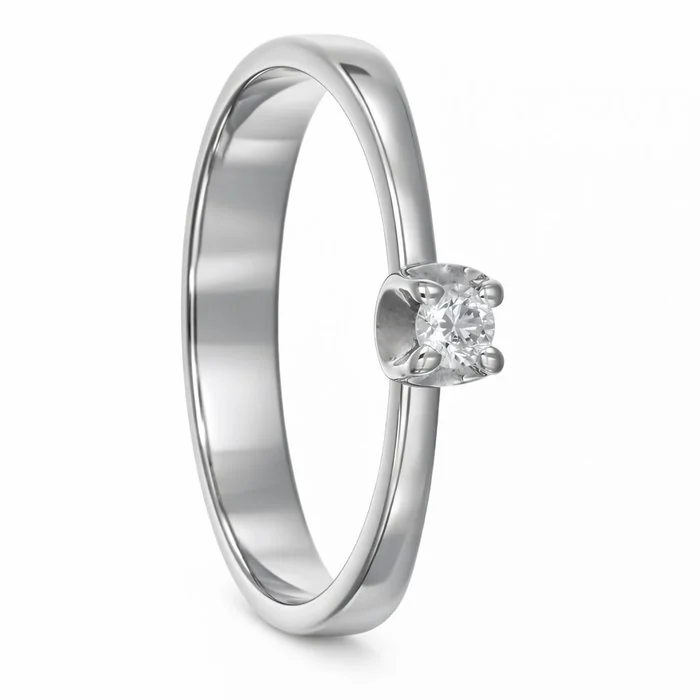 Ring - 18 kt. White gold - 0.05ct. tw. Diamond (Natural) - Made in Italy - Handmade