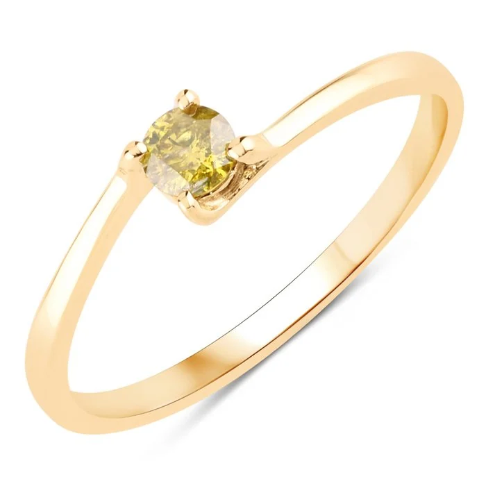 Ring - 14 kt. Yellow gold, 14 kt. - 0.17ct. tw. Yellow Diamond (Natural coloured) - Certified Gold Jewelry