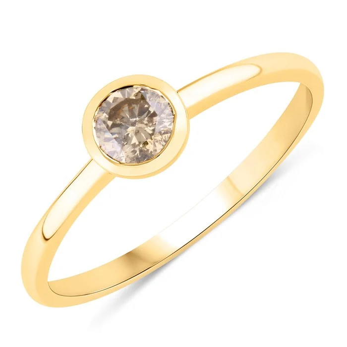 Ring - 14 kt. Yellow gold - 0.34ct. tw. Brown Diamond (Natural coloured) - Certified Gold Jewelry