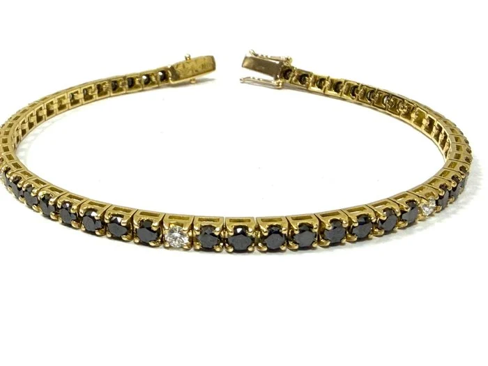 Tennis bracelet - 18 kt. Yellow gold - 8.40ct. tw. Diamond (Colour - treated) - Diamond - Made in Italy