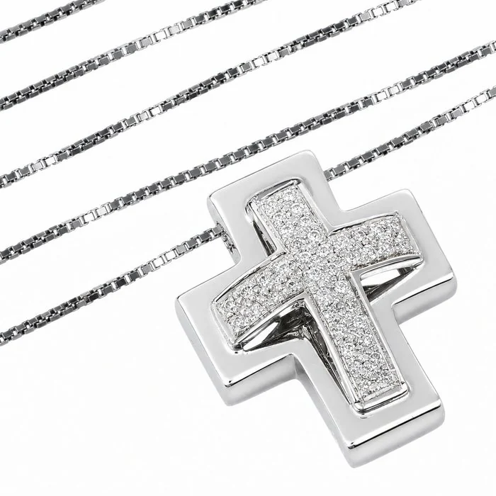 Necklace with pendant - 18 kt. White gold - 0.32ct. tw. Diamond (Natural) - Made in Italy - Handmade