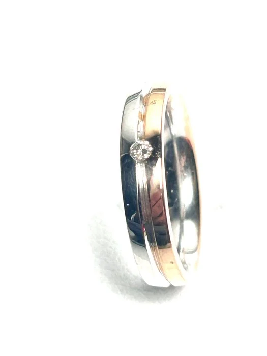 Ring - 18 kt. Rose gold, White gold - 0.02ct. tw. Diamond (Natural) - Modern design