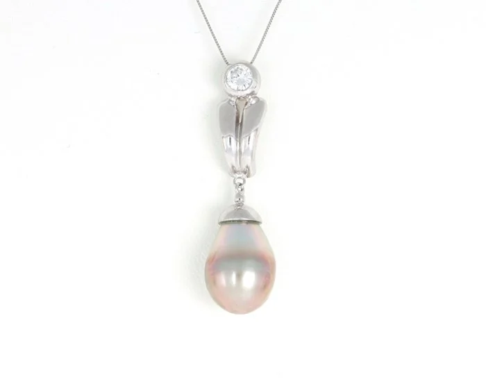 Necklace - 18 kt. White gold Pearl - Diamond
