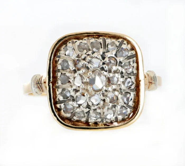 Ring - 18 kt. Yellow gold, Silver - 0.35ct. tw. Diamond (Natural)